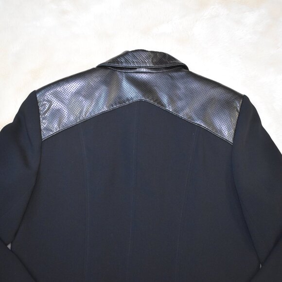 Women’s Black Blazer Jacket Size Large Faux Leather Trim Full Zip Chic Office - Picture 14 of 15